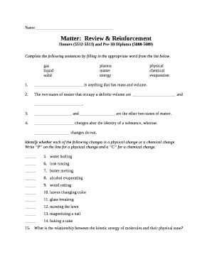 Matter:Review & Reinforcement
