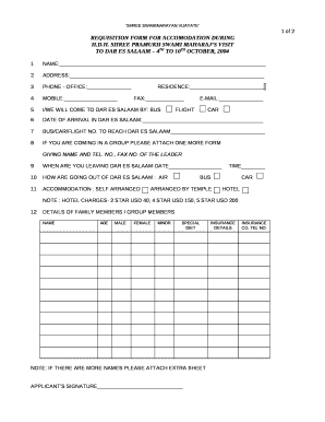 REQUISITION FORM FOR ACCOMODATION DURING