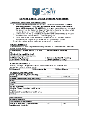 Nursing Special Status Student Application