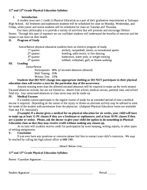 11th and 12th Grade Physical Education Syllabus