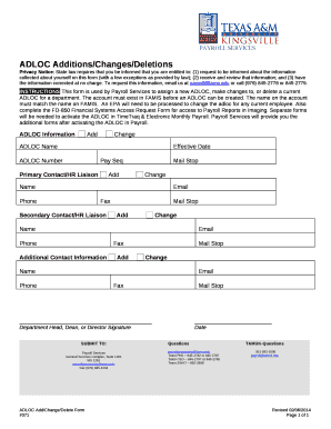 ADLOC Additions/Changes/Deletions