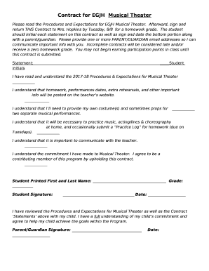 Contract for EGJHMusical Theater