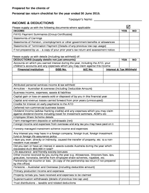 Personal tax return checklist for the year ended 30 June 2015