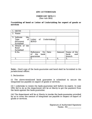 Furnishing of bond or Letter of Undertaking for export of goods or services