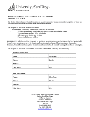 REVEREND BISHOP CHARLES FRANCIS BUDDY AWARD NOMINATION FORM