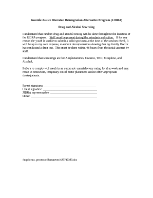 I understand that random drug and alcohol testing will be done throughout the duration of the JJDRA program