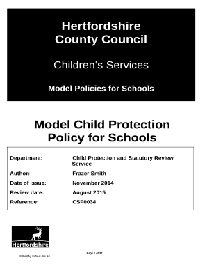 The policy was last reviewed and agreed by the Governing Body in January 2016