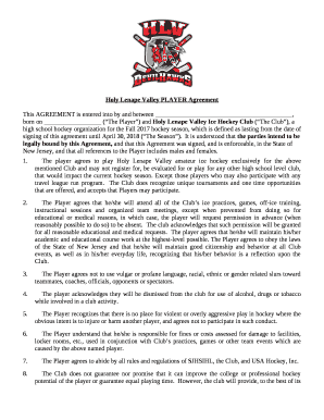 Holy Lenape Valley PLAYER Agreement