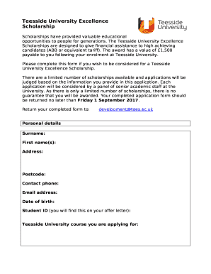 Teesside University Excellence Scholarship