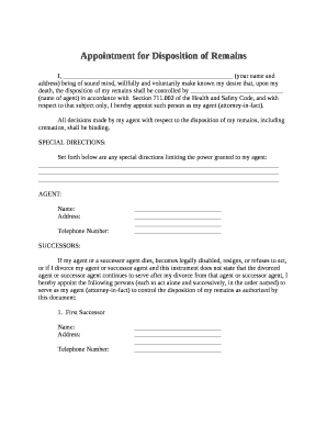 Appointment for Disposition of Remains