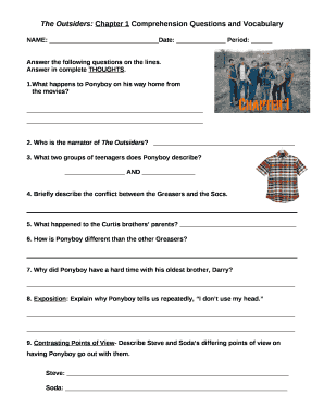 The Outsiders: Chapter 1 Comprehension Questions and Vocabulary