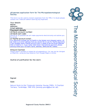 PExpenses application form for The Micropalaeontological Society