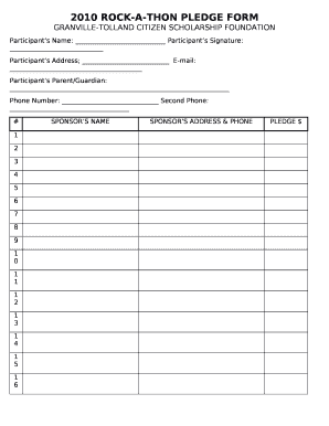 2010 ROCK A THON PLEDGE Doc Template pdfFiller