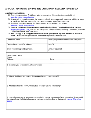 APPLICATION FORM:SPRING 2013 COMMUNITY CELEBRATIONS GRANT