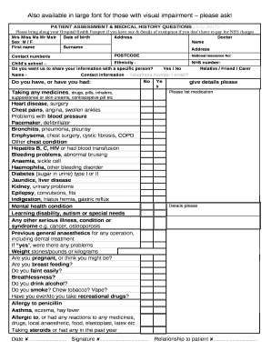 patient history questions