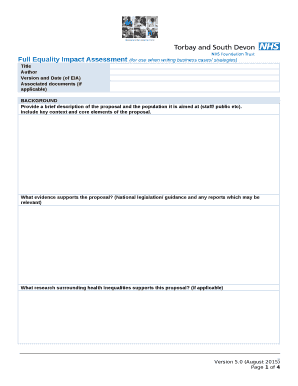 Full Equality Impact Assessment (for use when writing business cases/ strategies)