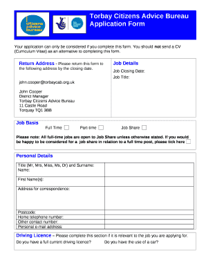 Your application can only be considered if you complete this form