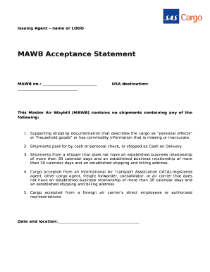 Master air waybill acceptance statement
