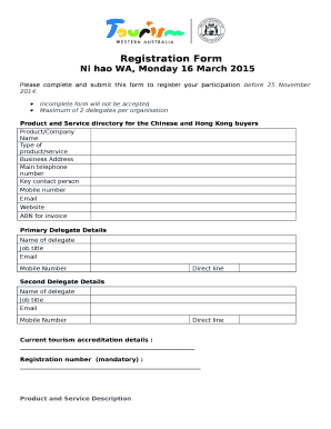 Please complete and submit this form to register your participation before 25 November 2014