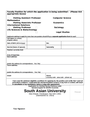 Faculty Position for which the application is being submitted :(Please tick appropriate boxes)