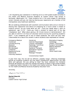 I am requesting your assistance in reaching out to a ninth grade student enrolled in the Health and Medical Sciences Academy at Eastern Senior High School in Northeast, Washington, DC