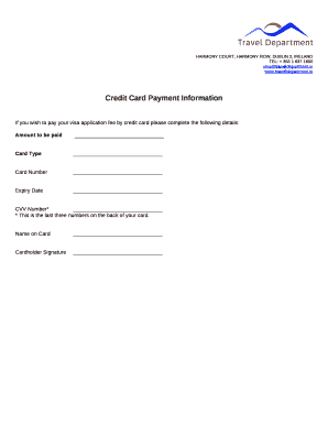 If you wish to pay your visa application fee by credit card please complete the following details: