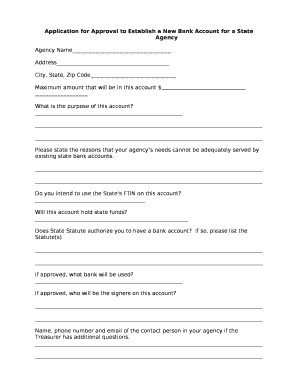 Application for Approval to Establish a New Bank Account for a State Agency