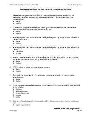 Review Questions for Lecture-25, Telephone System