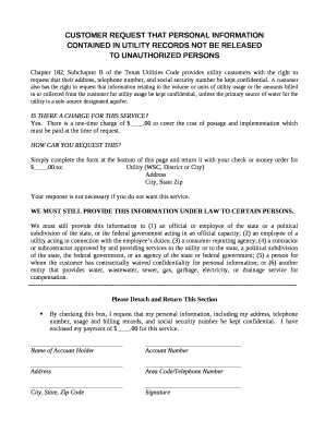 CUSTOMER REQUEST THAT PERSONAL INFORMATION