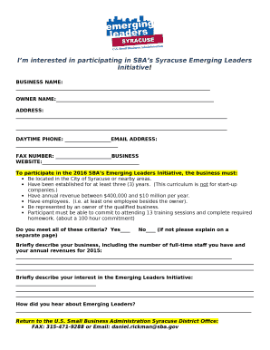 Im interested in participating in SBAs Syracuse Emerging Leaders Initiative