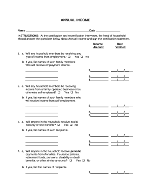 INSTRUCTIONS:At the certification and recertification interviews, the head of household should answer the questions below about Annual Income and sign the certification statement