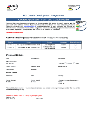 To attend the Coach Development Programme please complete this form and return it together with the relevant paperwork to the address overleaf