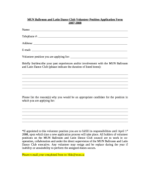 MUN Ballroom and Latin Dance Club Volunteer Position Application Form