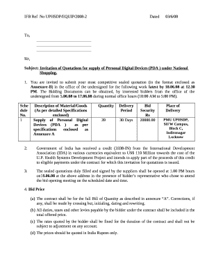 Subject: Invitation of Quotations for supply of Personal Digital Devices (PDA ) under National Shopping