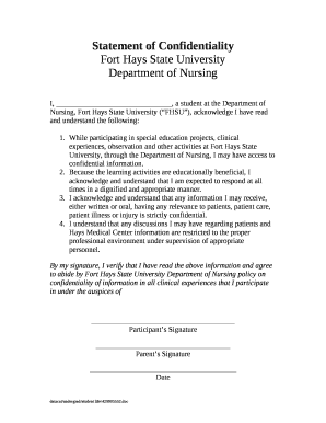 I, , a student at the Department of Nursing, Fort Hays State University (FHSU), acknowledge I have read and understand the following: