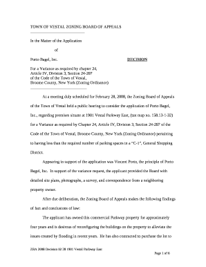 TOWN OF VESTAL ZONING BOARD OF APPEALS