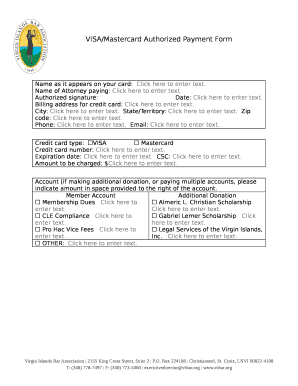 VISA/Mastercard Authorized Payment Form