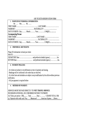 AIR TICKETS RESERVATION FORM