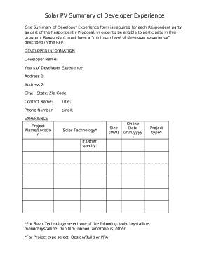 One Summary of Developer Experience is required for each Respondent party as part of the Respondents Proposal template