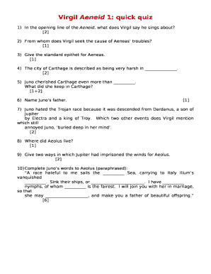 Virgil Aeneid 1: quick quiz