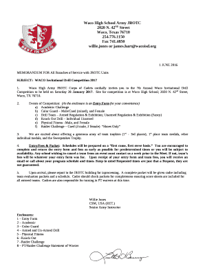 Waco High Army JROTC Corps of Cadets cordially invites you to the 7th Annual Waco Invitational Drill Competition to be held on Saturday 28 January 2017