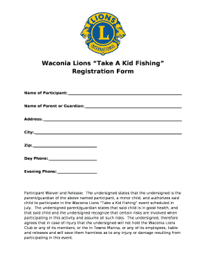 Waconia Lions Take A Kid Fishing Registration Form
