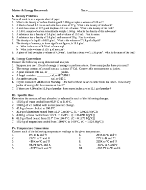 Matter & Energy HomeworkName