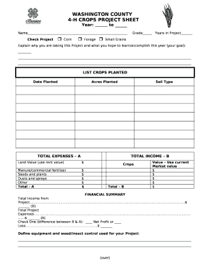 4-H CROPS PROJECT SHEET