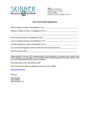 fillable online fda food facility registration fax email print food facility registration form