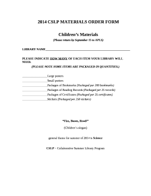 2014 CSLP MATERIALS ORDER FORM