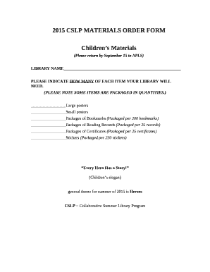 2008 CSLP MATERIALS ORDER FORM