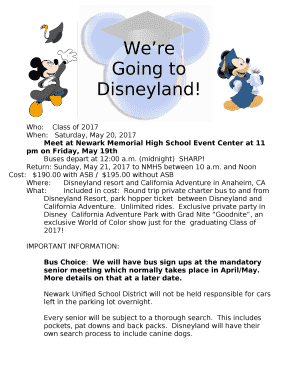 Meet at Newark Memorial High School Event Center at 11 pm on Friday, May 19th