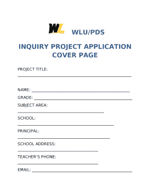 INQUIRY PROJECT APPLICATION COVER PAGE