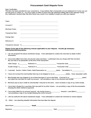Procurement Card Dispute Form